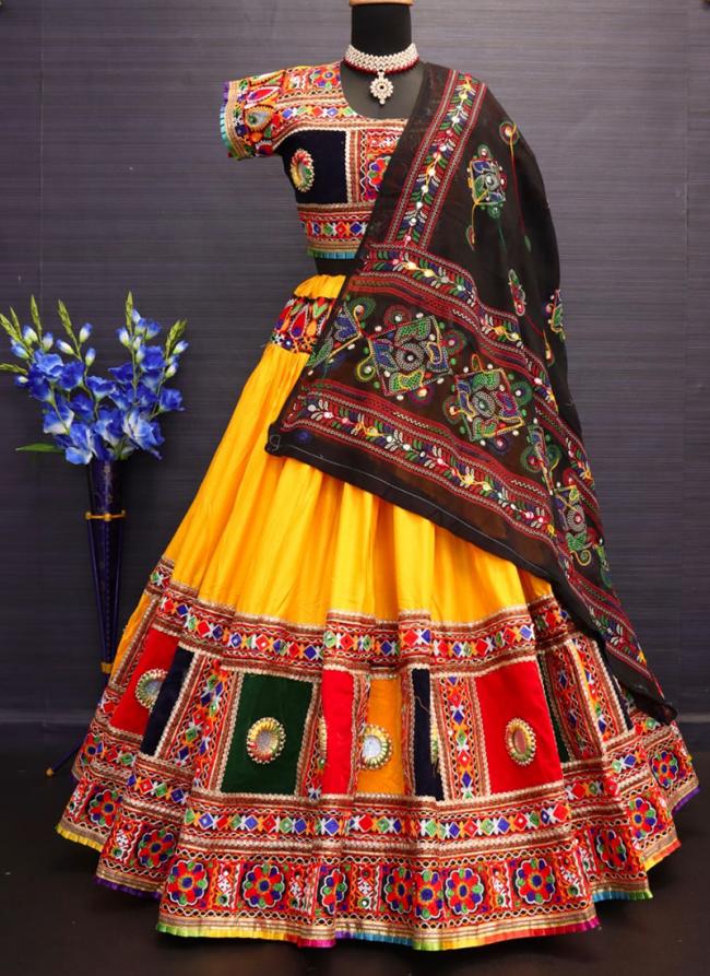 Pure Heavy Rayon Cotton Yellow Traditional Wear Embroidery Work Readymade Lehenga Choli